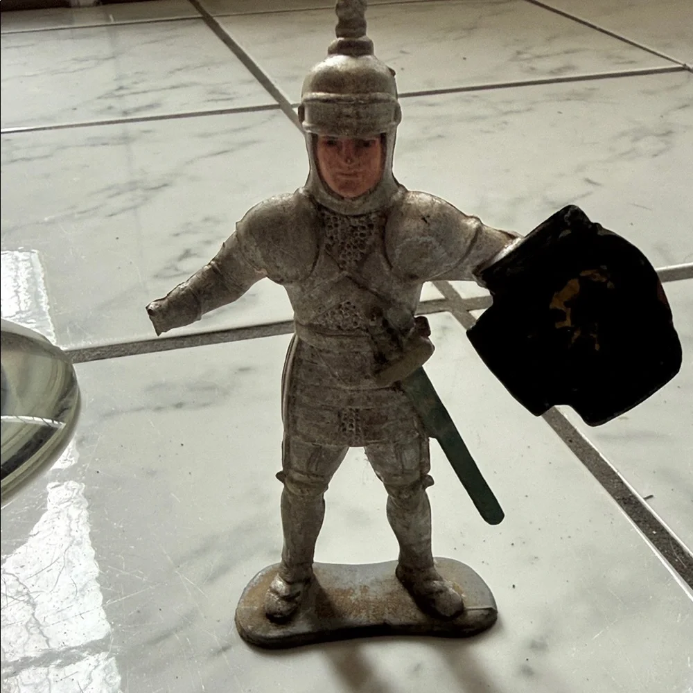 Vintage Silver and Green Knight Figurine